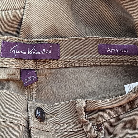 Gloria Vanderbilt Tan Khaki Amanda Cotton Span 5 Pocket Jeans Missy Size 10 AVG - Picture 13 of 16